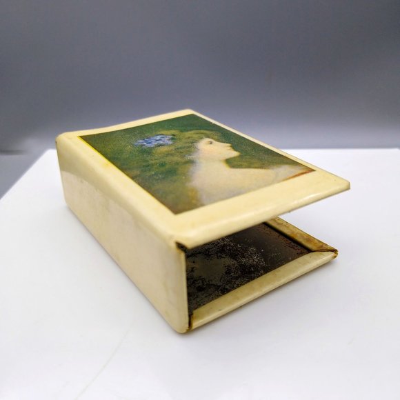 Vintage Advertising Coated Tin Matchbox Slip Cover with Womans Profile Advertise - Picture 4 of 6